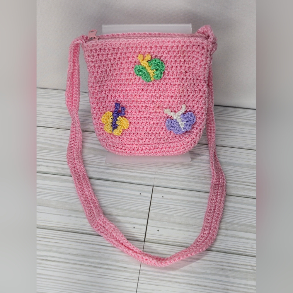 Vintage Kid's Pink Crocheted Butterfly Bag